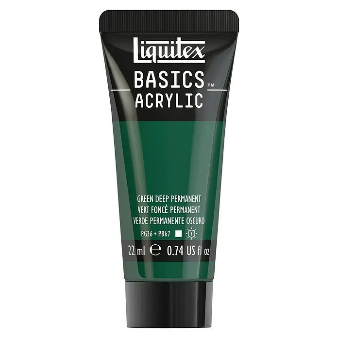 Liquitex Basics Acrylfarbe - Permanentgrün dunkel, 22 ml - Eine Tube Liquitex Basics Acrylfarbe in der Farbe Grün Tief Permanent für Künstler und Hobbybastler.