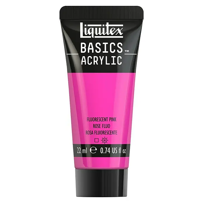 Liquitex Basics Acrylfarbe - Rosa Fluoreszierend, 22 ml - Eine Tube Liquitex Basics Acrylfarbe in leuchtendem Pink, ideal für Kunstprojekte.