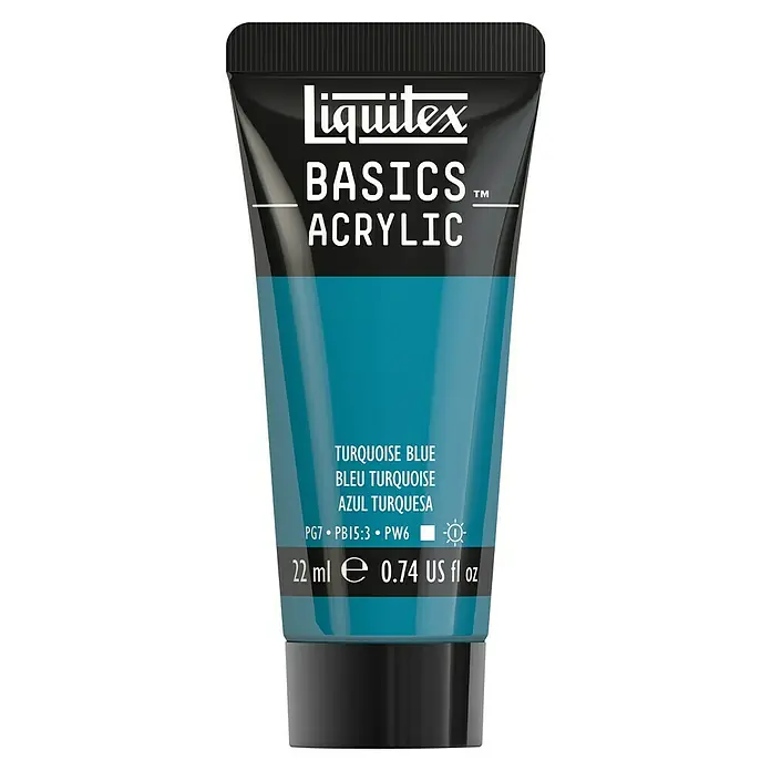 Liquitex Basics Acrylfarbe - Türkisblau, 22 ml - Ein Tube Liquitex Basics Acrylfarbe in Türkisblau, ideal für Künstler und Hobbybastler zur vielseitigen Anwendung.