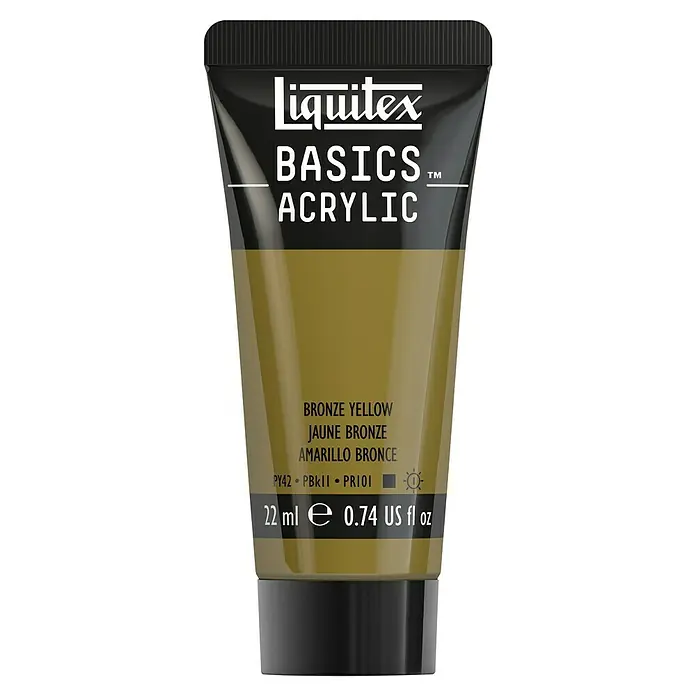 Liquitex Basics Acrylfarbe - Bronzegelb, 22 ml - Eine Tube Liquitex Basics Acrylfarbe in der Farbe Bronze Yellow, ideal für Künstler und Hobbymaler, die hochwertige Farben suchen.