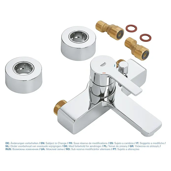Grohe Lineare Badewannenarmatur - Ausladung Armatur: 184 mm, Chrom, Glänzend - Produktansicht einer GROHE Armatur mit Zubehör. Die Armatur zeichnet sich durch modernes Design und hochwertige Verarbeitung aus.