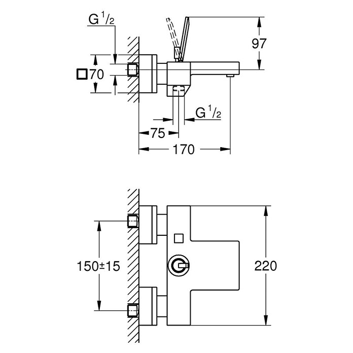 Grohe Eurocube Joy Badewannenarmatur (Chrom, Glänzend) | BAUHAUS