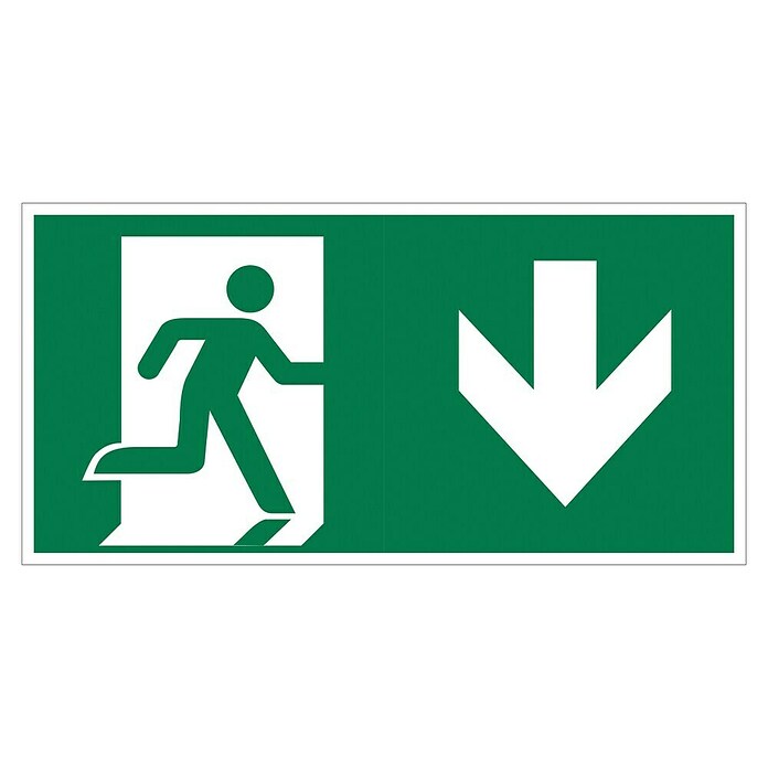 Pickup Fluchtwegschild (Motiv: Notausgang-Pfeil unten, L x B: 15 x 30 cm)