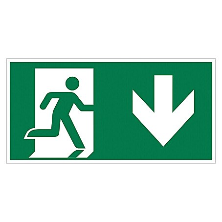 Pickup Fluchtwegschild (Motiv: Notausgang-Pfeil unten, L x B: 30 x 15 cm)