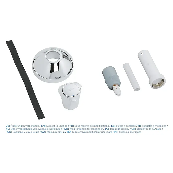 Grohe Costa UP-Ventil - Chrom/Blau, Einbautiefe: 20 mm - 80 mm, Glänzend - Produktbild einer Armatur zur Badinstallation, bestehend aus Chromteilen, Dichtungsband und Kunststoffteilen.