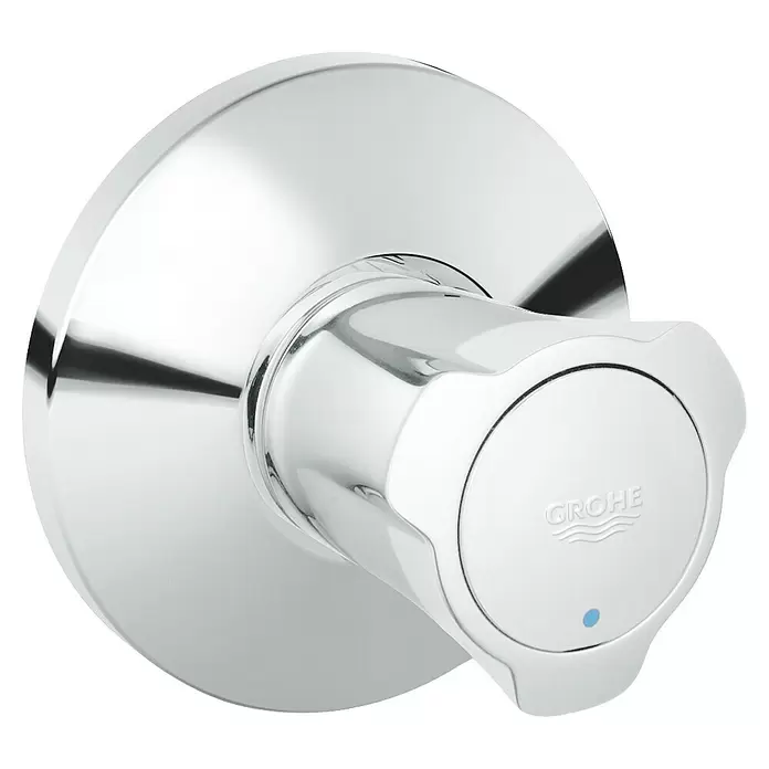 Grohe Costa UP-Ventil - Chrom/Blau, Einbautiefe: 20 mm - 80 mm, Glänzend - Chromglänzender Duschmischer mit runder Rosette und zentralem Drehknopf mit GROHE-Logo und blauem Temperaturpunkt.
