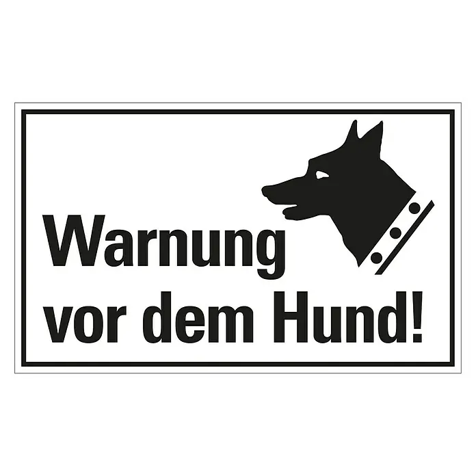 Pickup Hinweisschild - L x B: 33 x 20 cm, Warnung vor dem Hund - Warnschild mit der Aufschrift "Warnung vor dem Hund!" und einer Silhouette eines Hundekopfes mit Halsband.