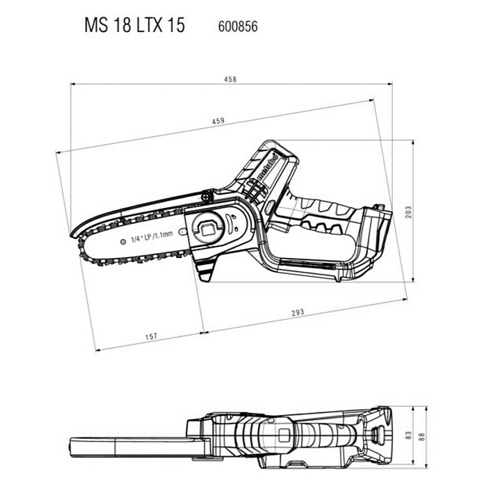 Metabo CAS 18V Motosierra de batería para una mano MS 18 LTX 15 (18 V, Iones de litio, Sin batería, Longitud de la cuchilla: 15 cm) | BAUHAUS