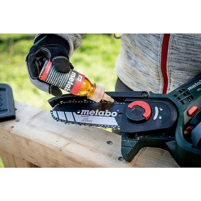 Metabo CAS 18V Motosierra de batería para una mano MS 18 LTX 15 (18 V, Iones de litio, Sin batería, Longitud de la cuchilla: 15 cm) | BAUHAUS