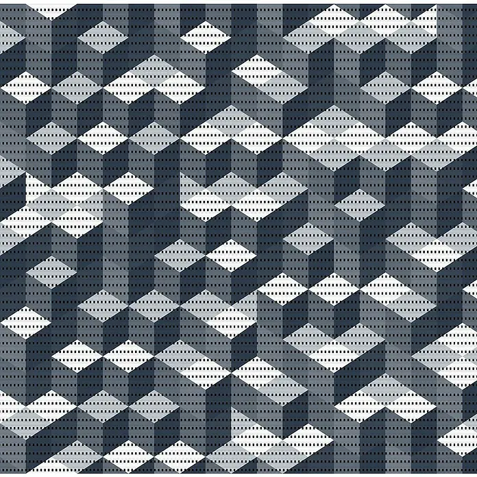 D-c-fix Bodenmatte Floor Comfort - Curtis, 200 x 65 cm - Geometrisches Muster mit Würfeln und Punkten in verschiedenen Grautönen, das eine optische Täuschung erzeugt. Dekoratives Design.