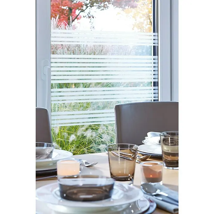 D-c-fix StaticStripes Glasfolie Clarity - 200 x 15 cm, Transluzent, Statisch haftend - Fensterfolie mit horizontalen Streifen für Privatsphäre und dekoratives Design. Perfekt für Wohn- und Bürobereiche, bietet Sichtschutz ohne Lichtverlust.