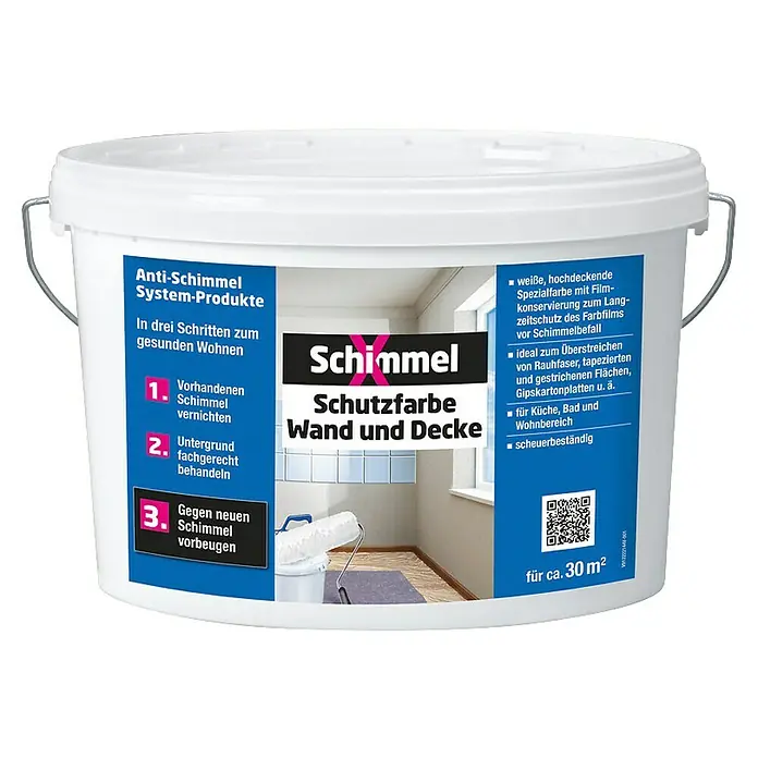 SchimmelX Wandfarbe Schutzfarbe Wand und Decke - Weiß, Matt, 5 l - Eimer Anti-Schimmel-Schutzfarbe für Wände und Decken, ideal für Küche, Bad und Wohnbereich. Scheuerbeständig und mit Langzeitschutz vor Schimmelbefall.
