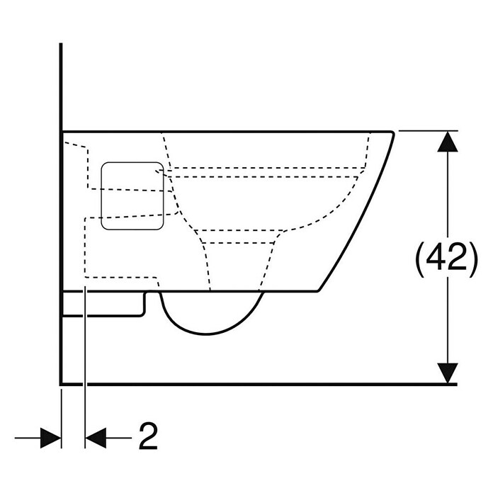 Geberit Renova Plan Wand-WC (Spülrandlos, Mit schmutzabweisender Glasur, Spülform: Tief, WC Abgang: Waagerecht, Weiß, Teilgeschlossenes Design) | BAUHAUS