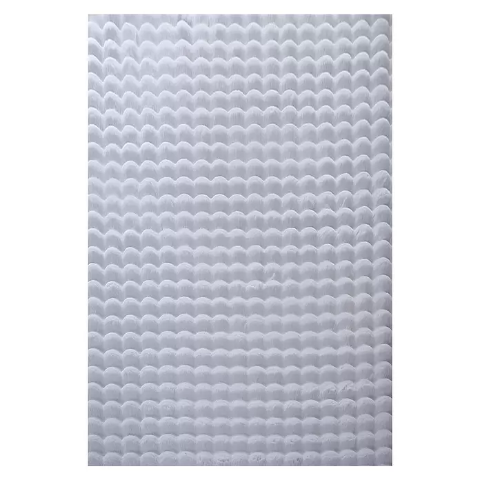 Fellteppich Ambiance - Silber, 250 x 80 cm, 100 % Polyester - Weicher weißer Stoff mit geprägtem Wellenmuster.