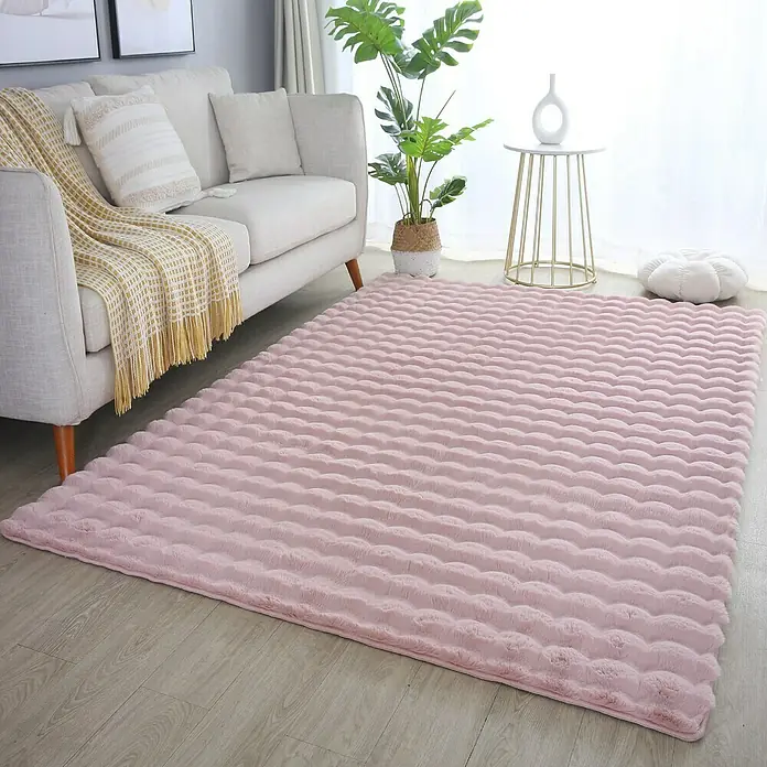 Fellteppich Ambiance - Rosa, 170 x 120 cm, 100 % Polyester - Rosa, flauschiger Teppich mit Wellenmuster für ein gemütliches Ambiente in jedem Wohnraum.
