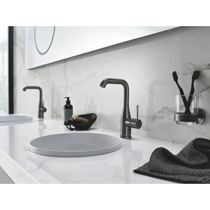 Grohe Essence New Waschtischarmatur L-Size (Mit Zugstange, Hard Graphite, Matt)