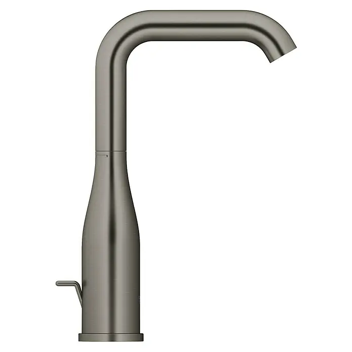Grohe Essence New Waschtischarmatur L-Size - Mit Zugstange, Hard Graphite, Matt - Stilvolle Küchenarmatur in gebürstetem Nickel. Das elegante Design mit dem hohen Auslauf macht sie zu einem Hingucker in jeder Küche.