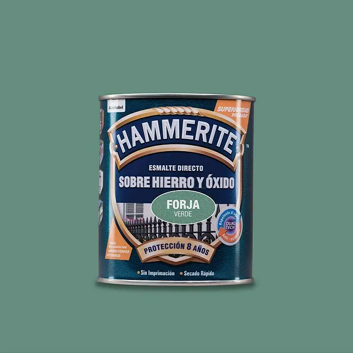 Hammerite Esmalte para metal Hierro y Óxido - Verde, 750 ml, Efecto forja - Pintura Hammerite directa sobre metal, ideal para hierro y óxido, en color Forja Verde con 8 años de protección.