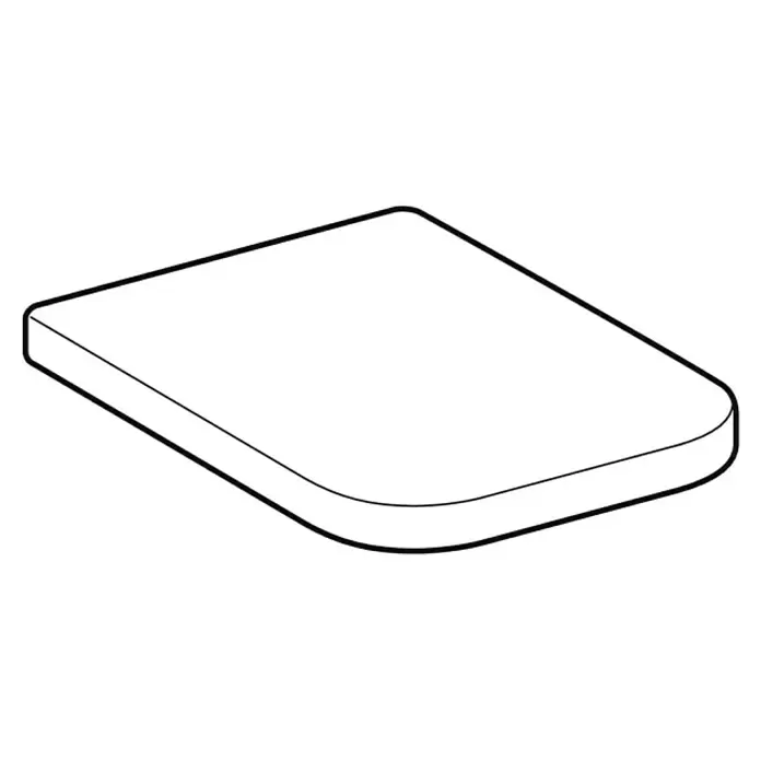 Geberit Renova Plan WC-Sitz - Duroplast, Weiß, Mit Absenkautomatik - Weißer Toilettensitzdeckel mit abgerundeten Ecken in isometrischer Ansicht.