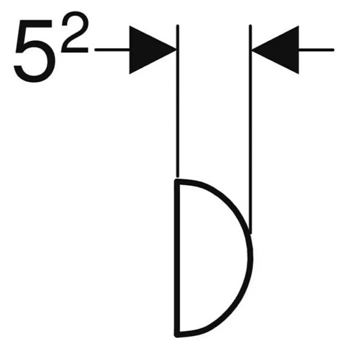 Geberit Nackenstütze - PU/PUR-Integralschaum, Grau - Technische Zeichnung eines D-förmigen Profils mit der Bemaßung 5².