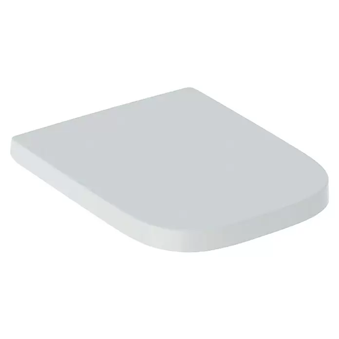 Geberit Renova Plan WC-Sitz - Duroplast, Weiß, Ohne Absenkautomatik, Befestigung von oben - Weißer, flacher Toilettendeckel mit abgerundeten Ecken.