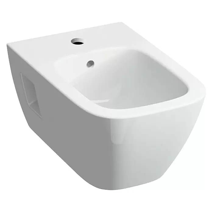 Geberit Renova Plan Wand-Bidet - 35 x 54 cm, Weiß, Keramik, Ohne Spezialglasur - Weißes Keramik-Wand-Bidet mit zwei Löchern am Rand.