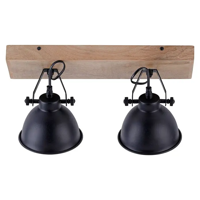 Just Light Samia Deckenstrahler - 80 W, L x B x H: 44 x 22 x 22 cm, Schwarz, Braun, E14 - Zwei schwarze Lampen mit Holzsockel sorgen für stilvolle Beleuchtung. Industrieller Charme trifft auf natürliche Materialien.