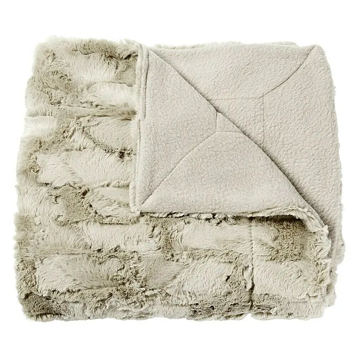 Manta para sofá Pelo polar - Poliéster, Beige - Manta de piel sintética beige con reverso de sherpa suave y claro, perfecta para añadir calidez y confort a cualquier habitación. Un lujo.