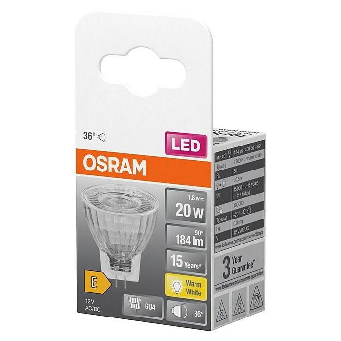 Osram LED svetlobni vir Superstar MR11  (GU4, Ni mogoče zatemniti, Toplo bela, 184 lm, 1,8 W) | LED luči | Svetlila | Elektro in svetila | Izdelki | BAUHAUS