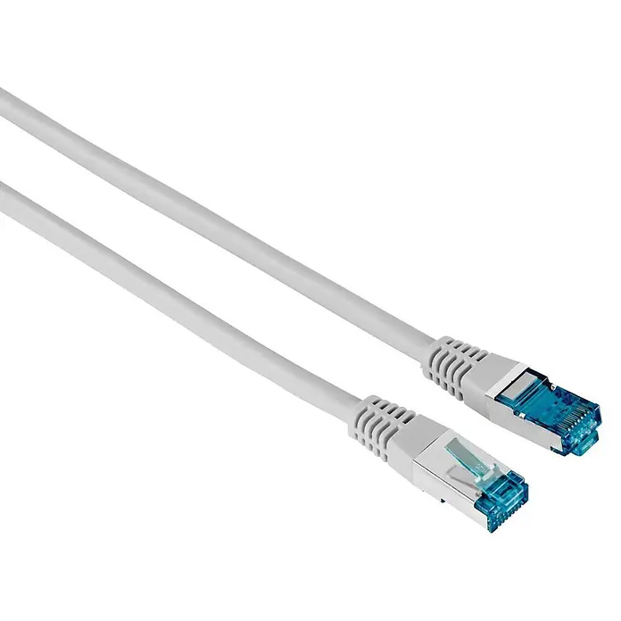 Hama Netzkabel 00200925 CAT-6 F/UTP geschirmt 1000 m - Grau - Graues Ethernetkabel mit transparent blauen RJ45-Steckern.