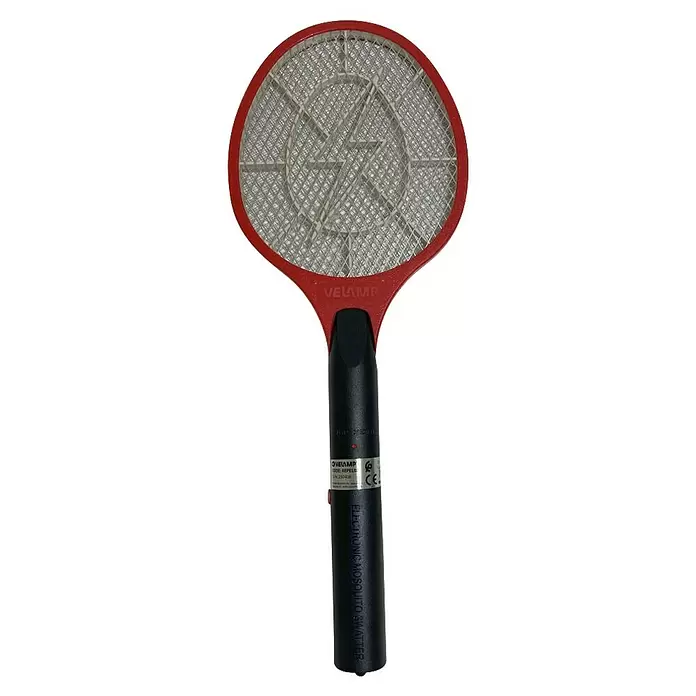 Velamp Matainsectos eléctrico Smash - Funciona con pilas, Negro - Raqueta eléctrica antimosquitos roja y negra con rejilla blanca, lista para el control de insectos.