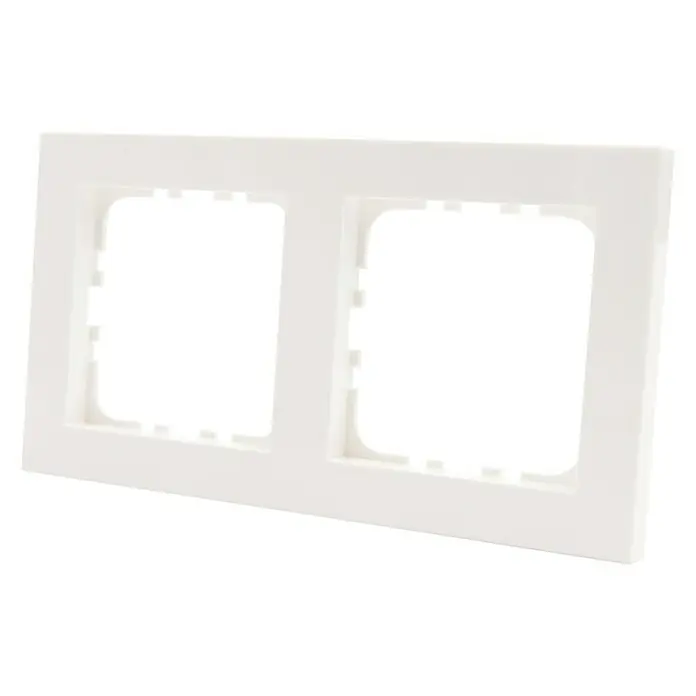Marco London - Blanco, Modelo de mecanismos: x 2, Plástico, Instalar - La imagen muestra una cubierta de marco doble blanca para interruptores de luz o enchufes, ofreciendo una estética limpia y moderna.