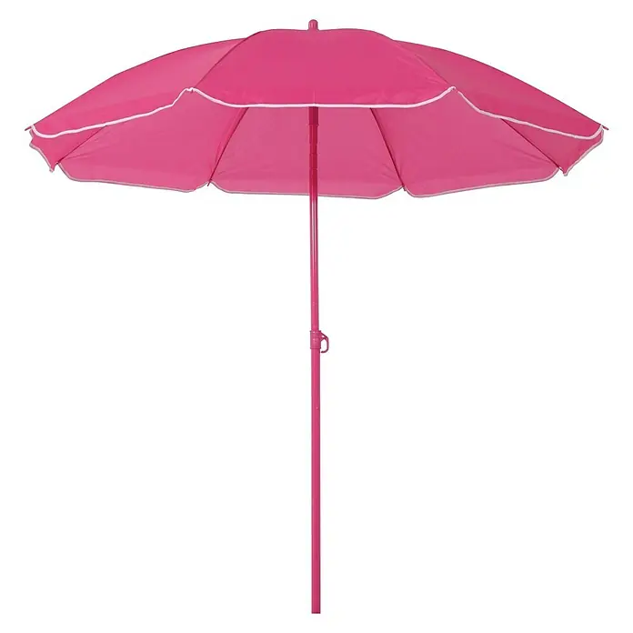 Sunfun Parasol Bahía - Colores surtidos, Diámetro de cobertura: 180 cm, 40 - Sombrilla rosa brillante con borde blanco. Perfecta para playa, jardín o patio. Ofrece protección solar y un toque de color elegante.