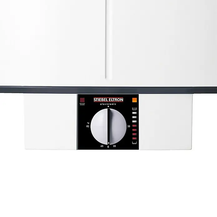Stiebel Eltron Warmwasserspeicher SH 80 S - 80 l, Temperaturbereich: 35 °C - 85 °C - Nahaufnahme des Stiebel Eltron elektronischen Warmwasserspeichers mit Temperaturregler und Anzeige.