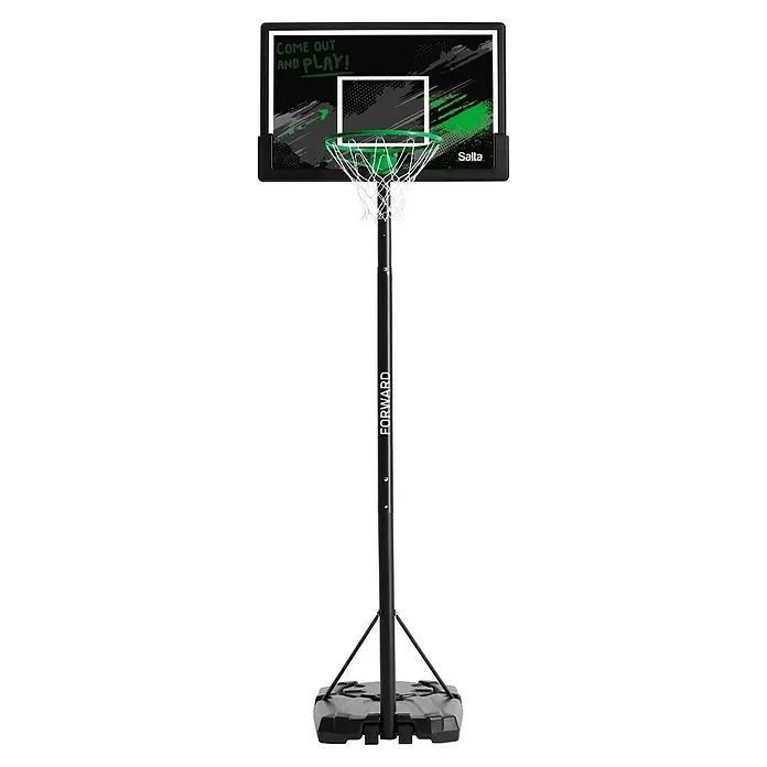 Salta Basketballkorb Forward - L x B x H: 172 x 110 x 362 cm, Schwarz - Tragbarer Basketballkorb mit schwarzem Brett und Stange, grünem Ring und grauem Fuß.