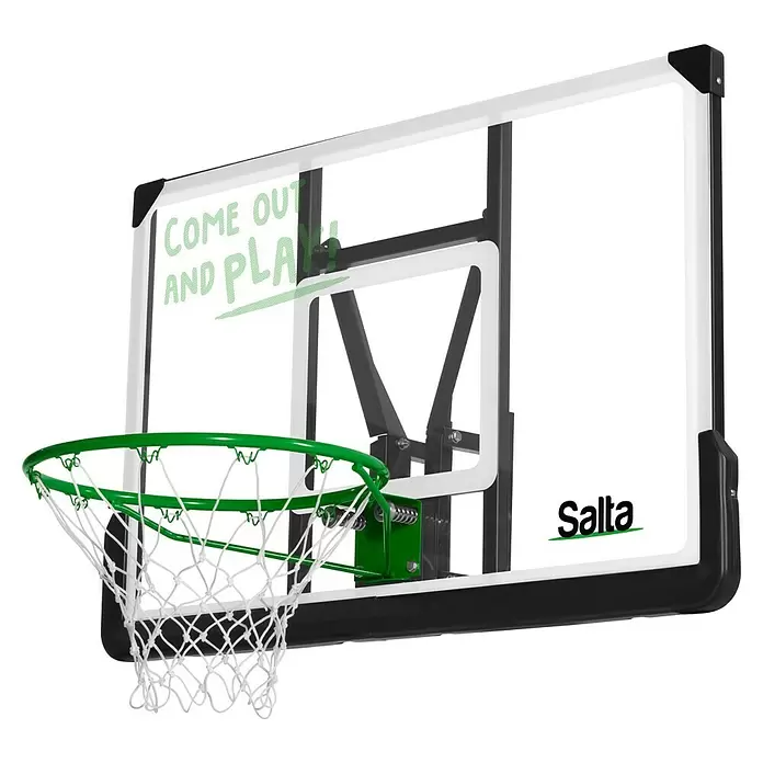 Salta Basketballkorb - 115 x 75 x 80 cm, Schwarz - Transparente Basketball-Zieltafel mit schwarzem Rahmen, grünem Korb und weißem Netz.