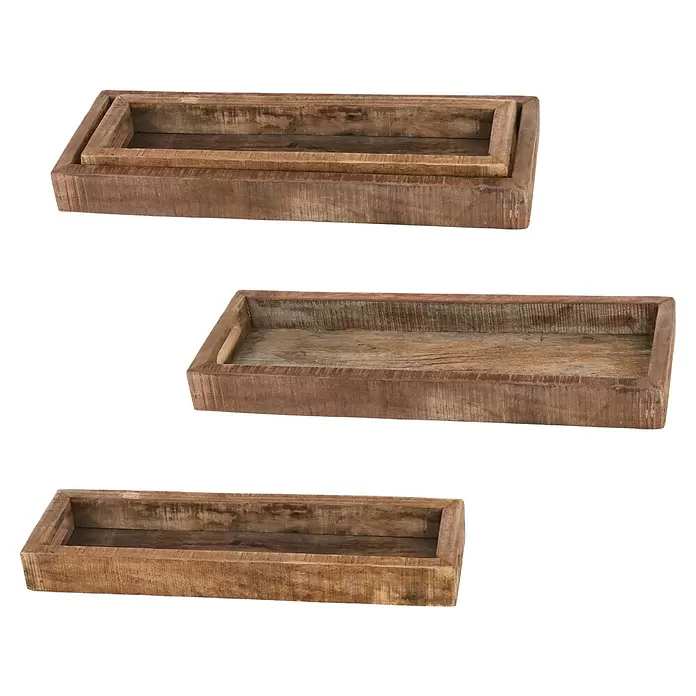Deko-Tablett Rustic - 1 -tlg., Natur, 54 x 17 cm, Holz - Set aus drei rustikalen, braunen Holz-Rechtecktabletts zum Ineinanderstellen.