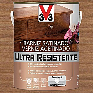 V33 Barniz para madera Satinado Ultra Resistente (Wengué, Satinado, 250 ml)