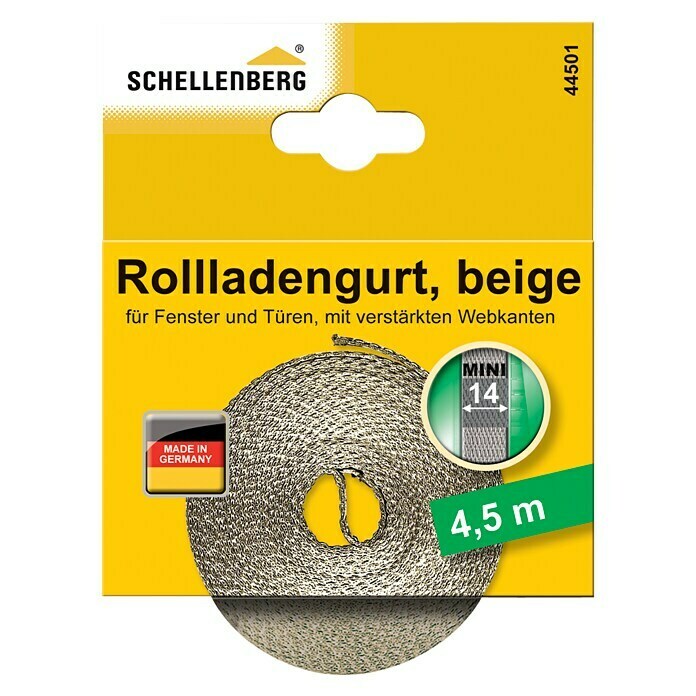 Schellenberg Rollladengurt MiniBeige, Länge: 4,5 m, Gurtbreite: 14 mm Front View