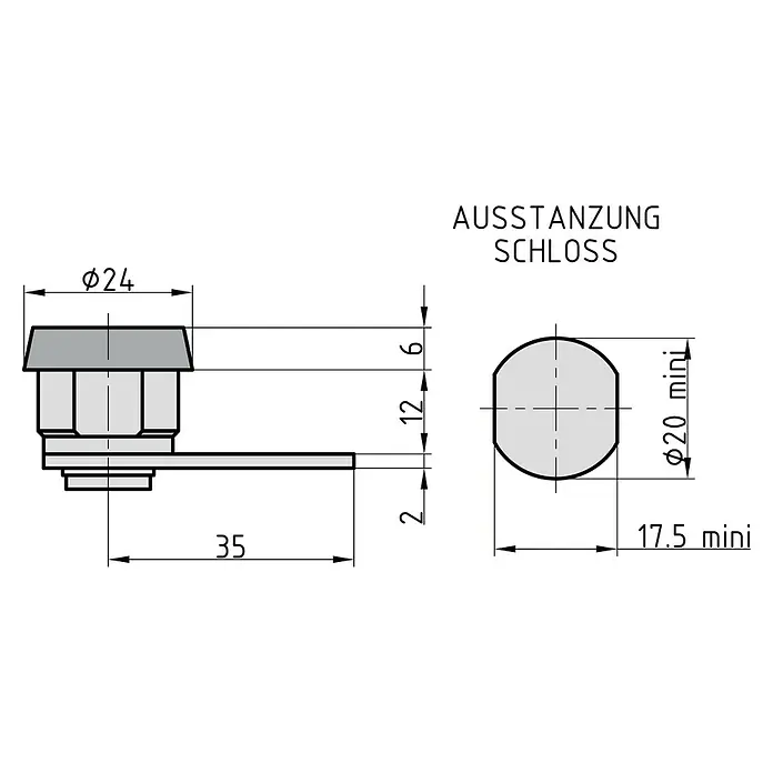Basi Universalzylinder HS 325 - Passend für: Albert - Abbildung einer technischen Zeichnung des Schloss-Produkts mit präzisen Maßen und Details.\n