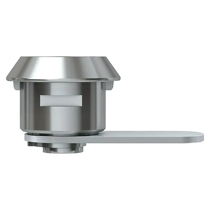 Basi Universalzylinder HS 320 - Passend für: universelle Verwendung - Detailaufnahme eines silbernen Schrankschlosses. Das Zylinderschloss ist in einer horizontalen Position und aus Metall gefertigt.