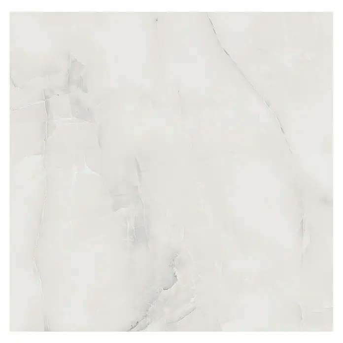 Feinsteinzeugfliese Royal Onyx - 60 x 60 cm, Hellgrau, Glänzend - Elegante, glänzende, weiße Onyx-Fliese mit zarten grauen Marmorierungen. Ideal für luxuriöse Boden- und Wandgestaltungen.