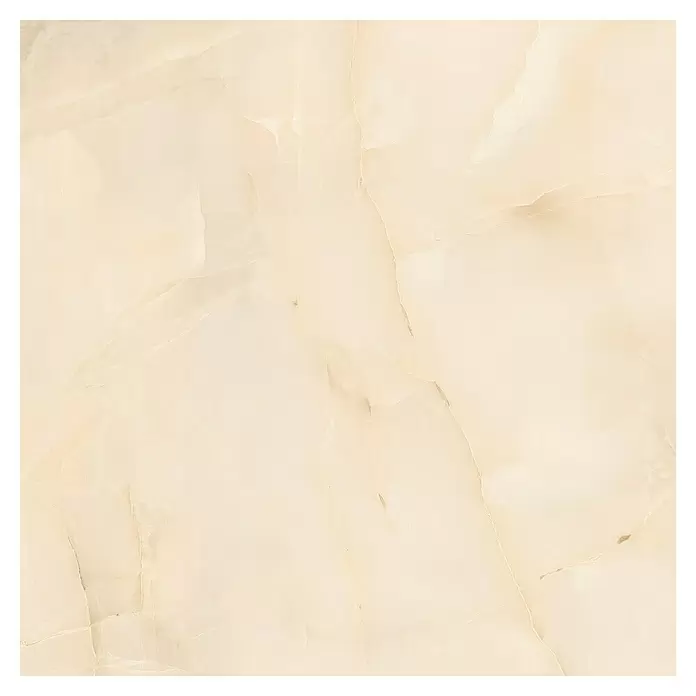 Feinsteinzeugfliese Royal Onyx - 60 x 60 cm, Creme, Glänzend - Quadratische hellbeige Onyxfliese mit eleganter Naturaderung.