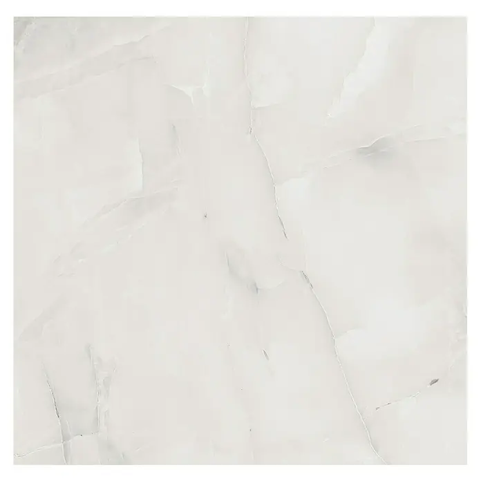 Feinsteinzeugfliese Royal Onyx - 60 x 60 cm, Hellgrau, Glänzend - Elegante weiße Onyx-Fliese mit zarten Maserungen, ideal für stilvolle Innenräume. Die polierte Oberfläche verleiht einen luxuriösen Touch und ist vielseitig einsetzbar.