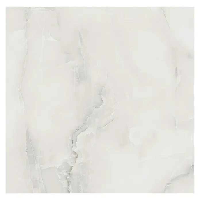 Feinsteinzeugfliese Royal Onyx - 60 x 60 cm, Hellgrau, Glänzend - Elegante Marmorfliese mit zarten weißen und grauen Adern, ideal für stilvolle Innenräume. Die Fliese verleiht jedem Raum eine luxuriöse Note.