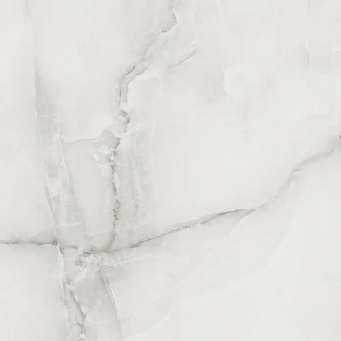 Feinsteinzeugfliese Royal Onyx - 60 x 60 cm, Hellgrau, Glänzend - Elegante, polierte Onyx-Fliese mit subtilen grauen Adern. Die glatte Oberfläche und die natürliche Maserung machen sie zu einer luxuriösen Wahl.