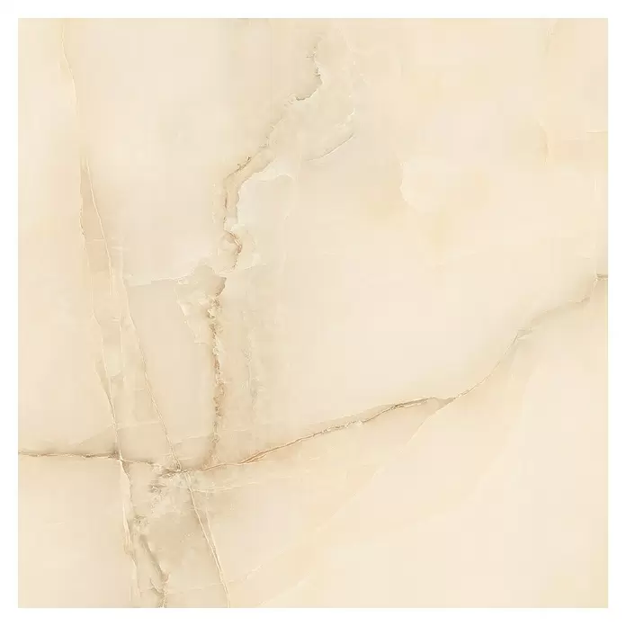 Feinsteinzeugfliese Royal Onyx - 60 x 60 cm, Creme, Glänzend - Helle beige Fliese in Onyxoptik mit feiner brauner Äderung.