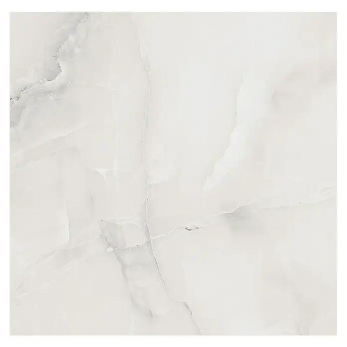Feinsteinzeugfliese Royal Onyx - 60 x 60 cm, Hellgrau, Glänzend - Elegante Marmorfliese in Weiß mit zarten grauen Adern. Ideal für stilvolle und helle Innenräume.