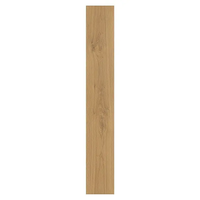 Laminat 8/32 Classic - Eiche Schenna, Landhausdiele, 1.292 x 193 x 8 mm - Nahaufnahme einer einzelnen, hellbraunen Holzdiele mit Astlöchern und feiner Maserung.