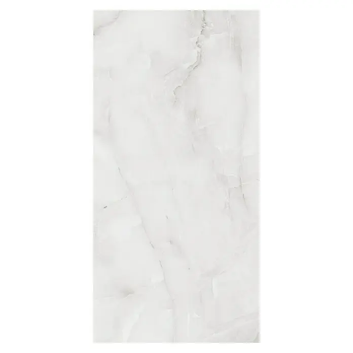 Feinsteinzeugfliese Royal Onyx - 60 x 120 cm, Hellgrau, Glänzend - Helle Marmorfliese mit subtilen grauen Adern für elegante Boden- oder Wandgestaltung. Hochwertige Optik und zeitloses Design.